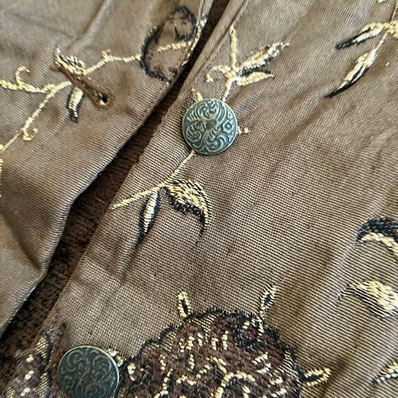 Vintage Chicos Embroidered Jacket L Tapestry Paisley Brown - Picture 8 of 11
